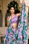Lavender Colour Tasar Silk With Floral Print Lehenga With Blouse And Dupatta Suppliers In India LNB1225